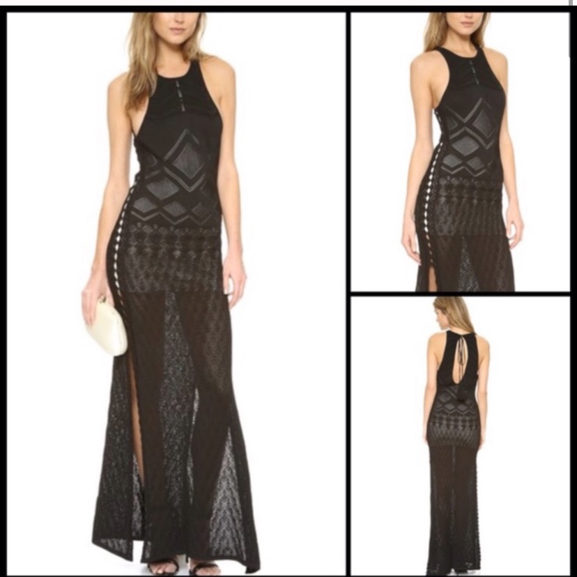 Ronny Kobo Collection Black Geometric Knit Maxi Dress